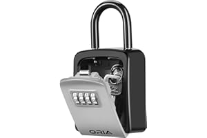 ORIA Key Lock Box, Lock Box for Keys Outdoor with Combination, Shackle, Weatherproof, for House, Hotel or Car - BlackSilver