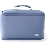 KUSSHI Neoprene Train Case Makeup Bag - Washable Makeup Travel Bag & Vanity Case for Stress Free Travel (Large, Pearl Blue/Sand Pink)