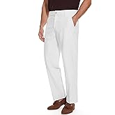 Tapata Men's Linen Casual Dress Pants Lightweight Elastic Waist Slacks Straight Leg Regular Fit Trousers for Work Business