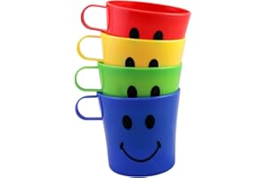 Dependable Industries inc. Essentials 4 Pack Plastic Smiley Face Plastic Mug BPA Free Party Favor Drinking Cup