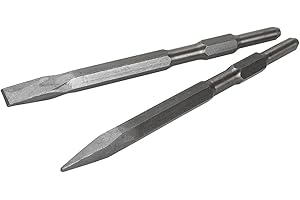 XtremepowerUS 2-Pieces Point and Flat Concrete Chisels for Electric Demolition Jack Hammer 5/8" Hex Shank 2pc Chisel Bit Set,
