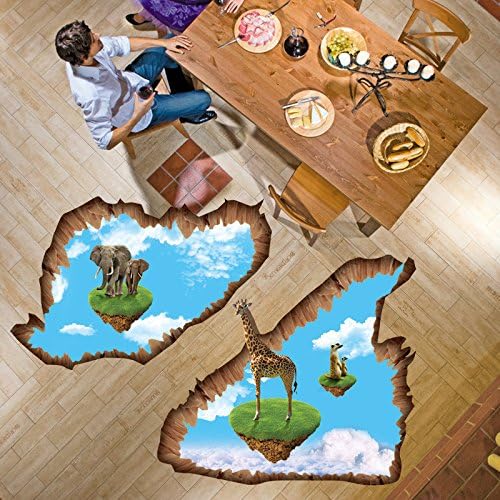 EMIRACLEZE Christmas Gift 3d Animals Theme Elephant and Giraffe Removable Mural Wall Stickers Wall Decal for Children Room and Kidsroom Ground Home Decor
