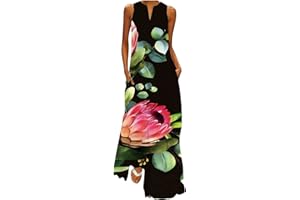ZEFOTIM Summer Dresses for Women 2023 Short Sleeve/Sleeveless Floral V Neck Midi Dress Casual Fashion Flowy Dresses