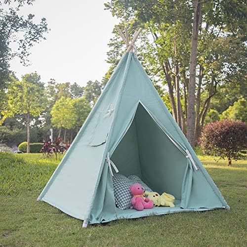 Patroaint Foldable Children's Game Cotton Canvas Tent, Classic Indian Theater Tent Suitable for Indoor and Outdoor The Best Gift for Children (Mint Green)