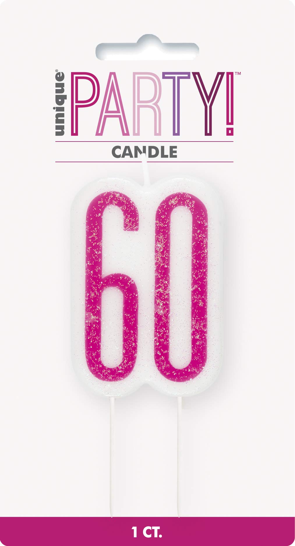 Unique 83896 Pink Number Birthday Candle | Glittered 1 Pc, Age 60