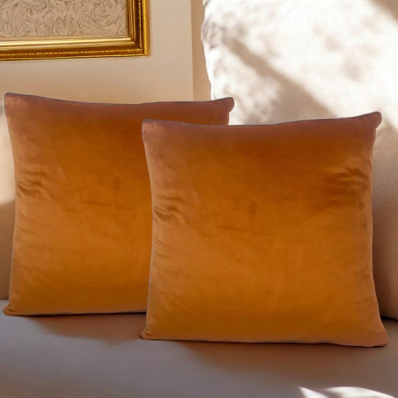 Seechoo Velvet Cushion Covers, Set of 2, 45cm x 45cm, 18x18 Inch, 17 Colours, Extra Soft Plush, Decorative, Invisible Zipper (Burnt Orange)