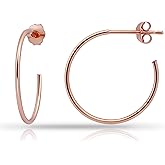 Hoops & Loops 925 Sterling Silver Open 1.5mm Thin Polished Round C-Hoop Earrings for Women, Silver, Yellow, Rose Gold, Black 15mm-40mm