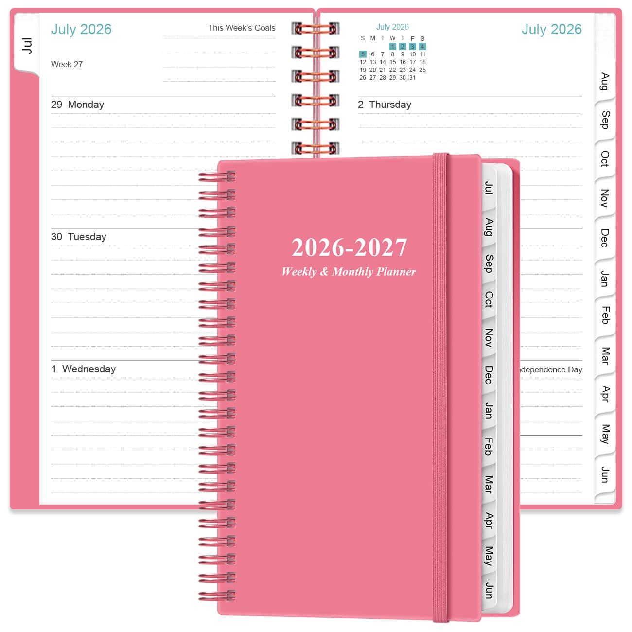 2024-2025 Pocket Planner/Calendar - A6 Weekly Monthly Planner, July 2024 - June 2025, 3.75" x 6.75" with Flexible Cover, Tabs, Strong Twin-Wire Binding, Inner Pocket, Pink โ image 1
