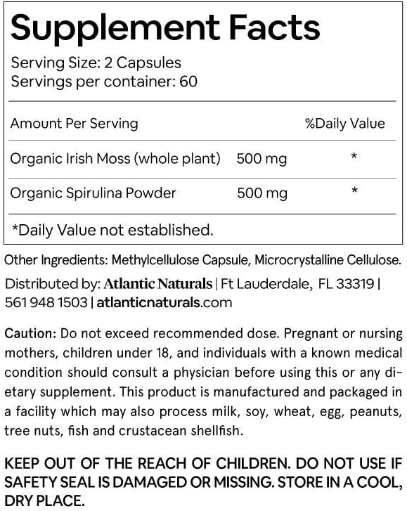 Organic Sea Moss with Spirulina Capsules | Vegan 1000mg: Health & Personal Care