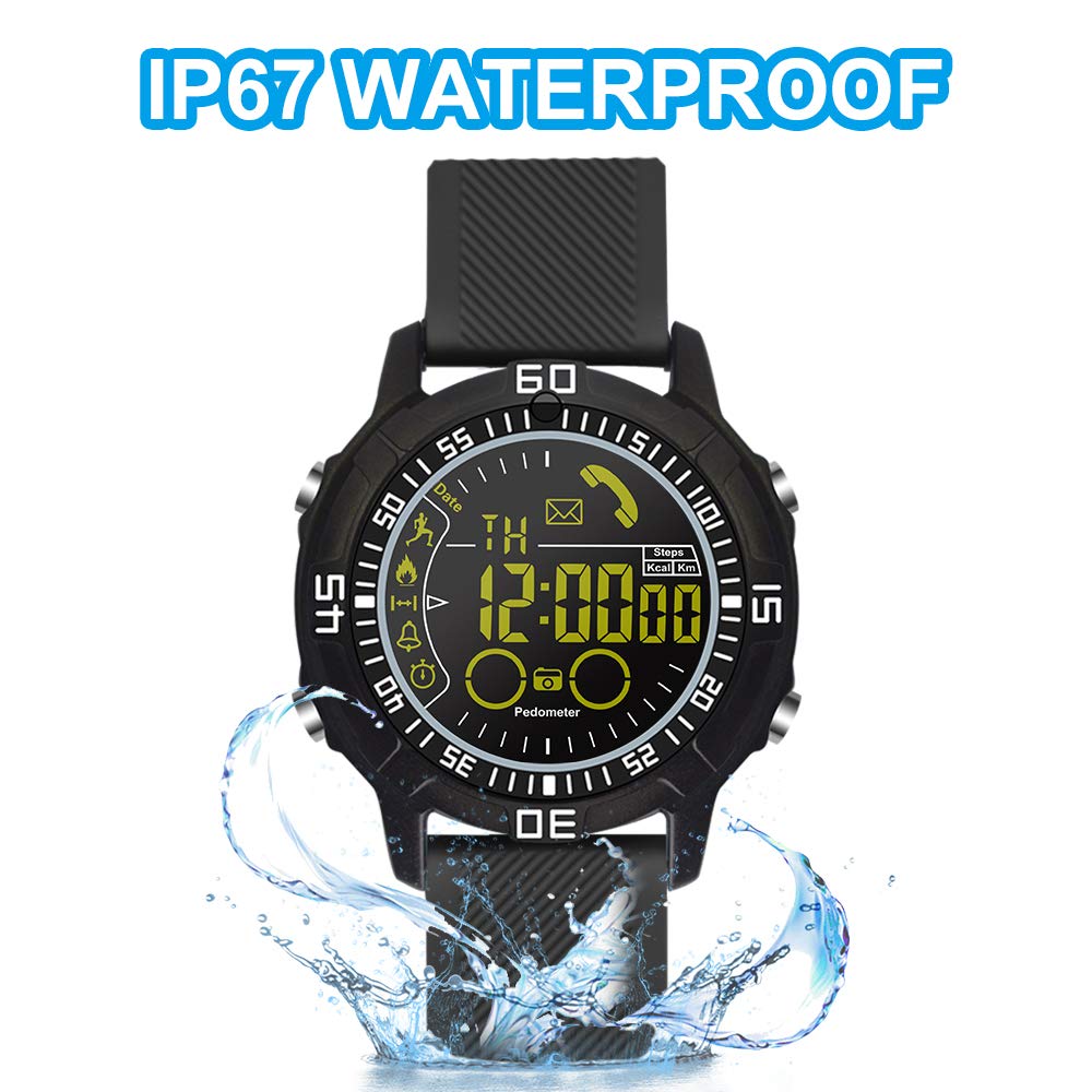 ROADTEC Sport Smart Watches for Men 5ATM Waterproof Bluetooth 4.0 Watch with Call SMS Notification Remote Camera Android IOS iPhone (Black)