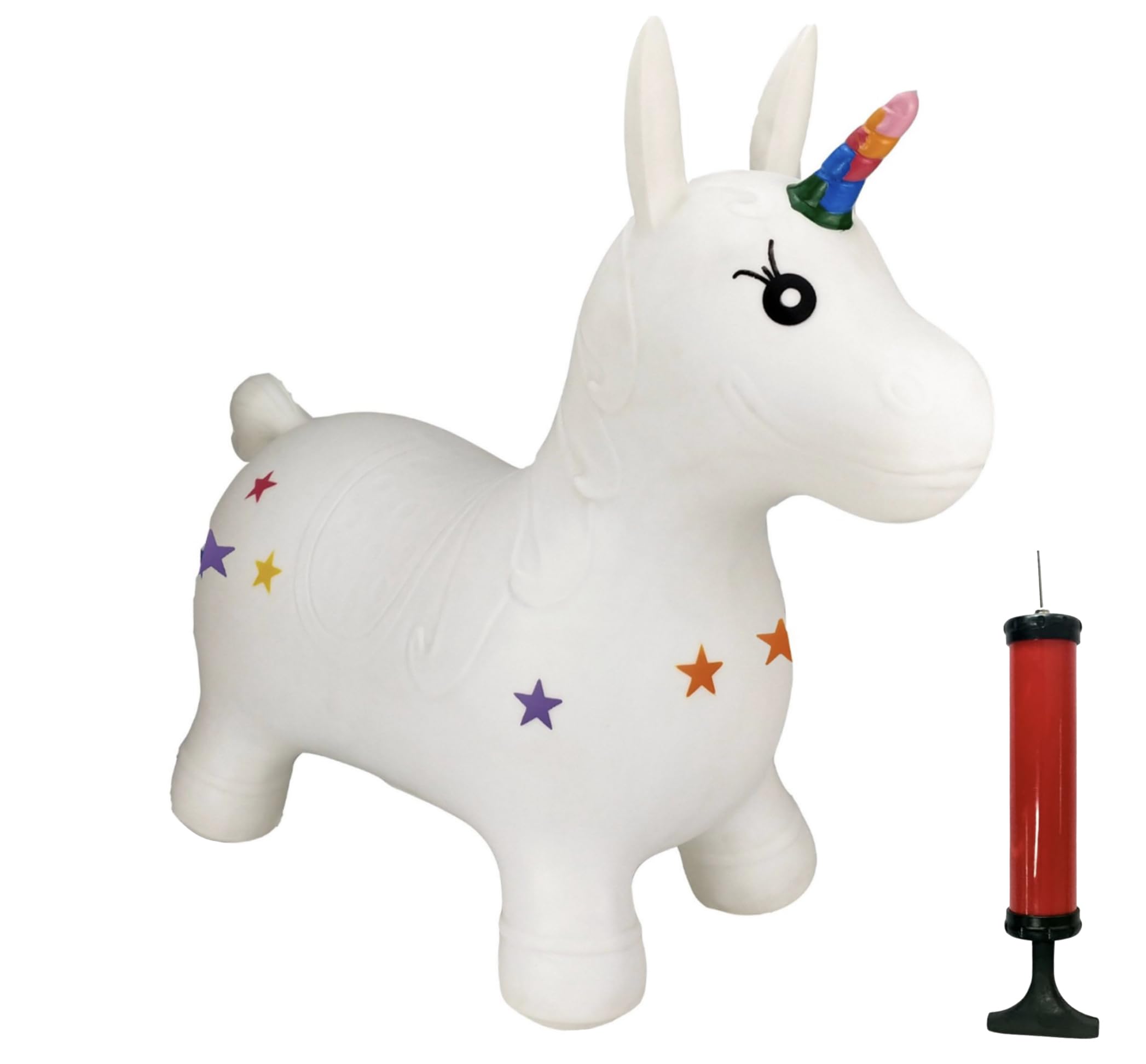 Happy Hopperz Inflatable Bouncy Animal with Grippable Ears/Horns, Easy to Clean Space Hopper for Indoor and Outdoor Play, Bouncing Toy, Pump Included, 12 Months-5 Years, White Unicorn โ image 1