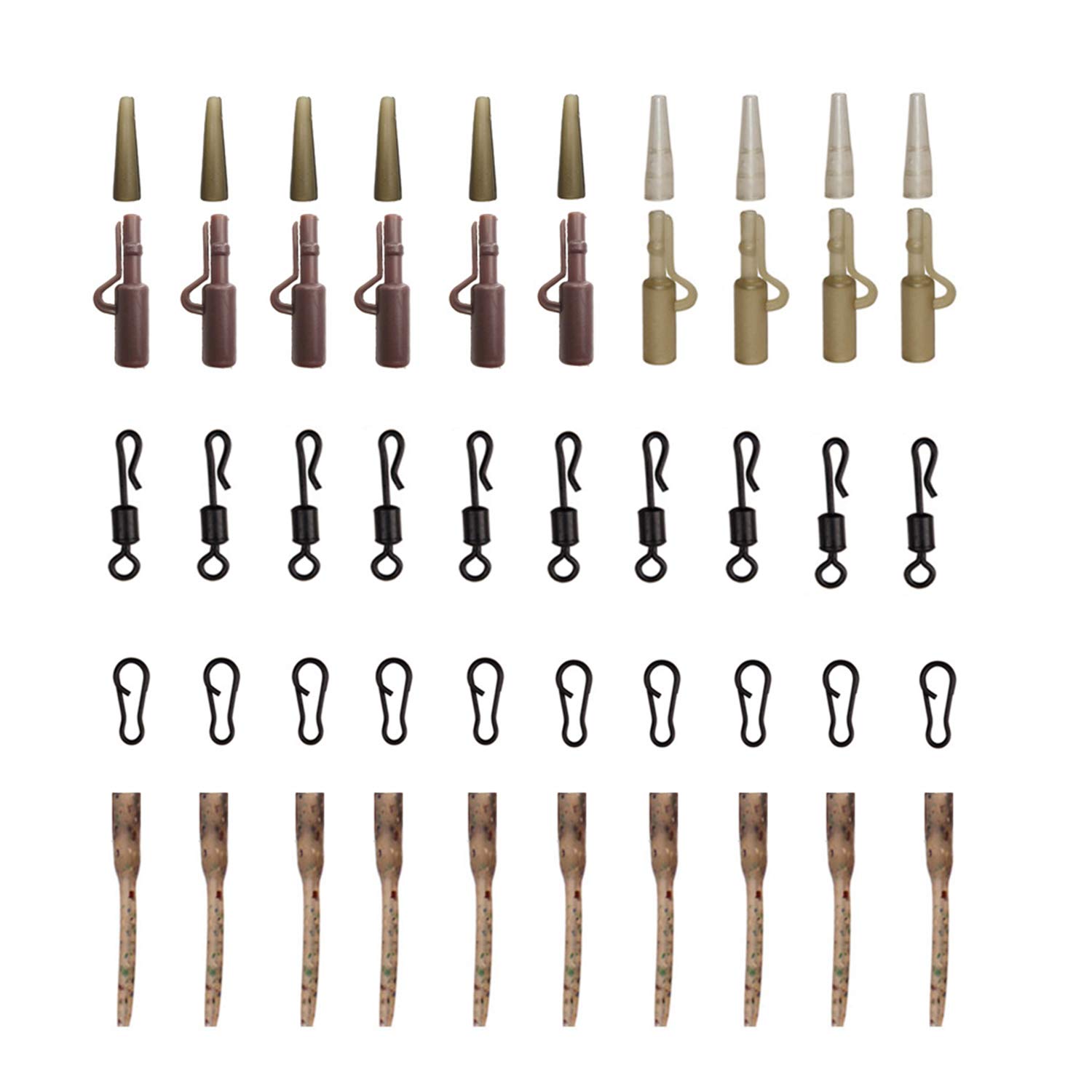 SHADDOCK 50pcs Carp Fishing Accessories Kit Contains Anti Tangle Sleeves Quick Change Swivels Safety Lead Clips Tail Rubber Tube Speed Links for Carp Tackle Rigs