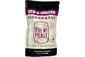 Olive My Pickle Fermented Sauerkraut - 16 Ounces | 1-Pack Bundle of Probiotic Red and Ginger Sauerkraut with Natural Probiotics for Gut Health - Great for Sandwiches, Salads, Asian Dishes, and Meat
