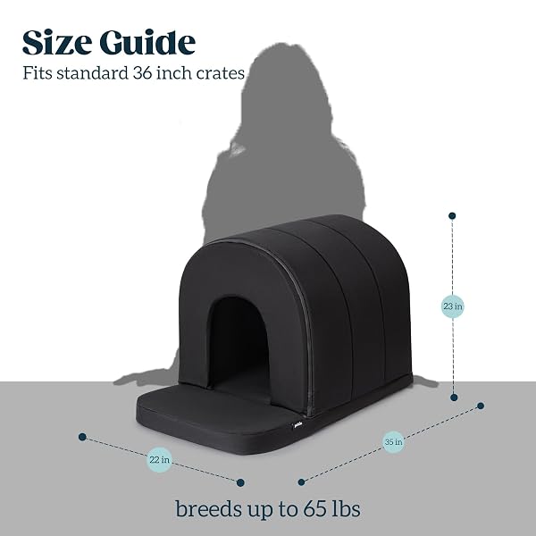 PELZIN ORTHOPEDIC DOG HOUSE – OUTDOOR WATERPROOF DOG SHELTER W/PORCH – INDOOR PET HOUSE W/EGG-CRATE FOAM – COOLING – MACHINE WASHABLE – IDEAL FOR LARGE BREEDS & FITS 36-INCH CRATE – 35″X22″