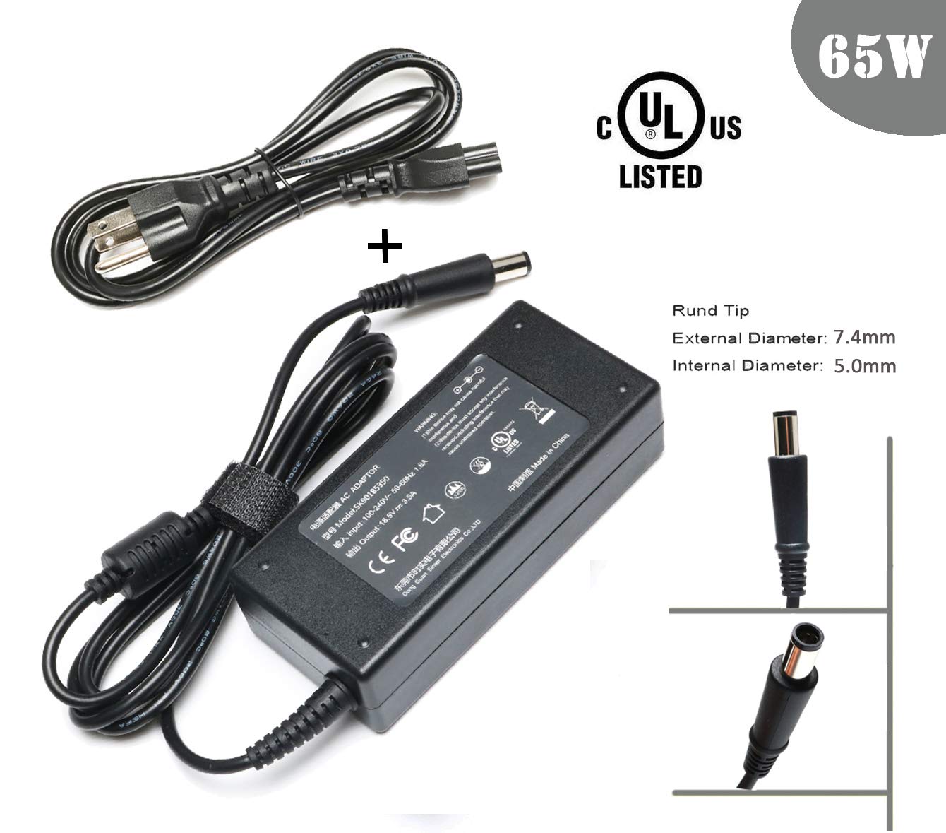 UL Listed 65W Laptop Charger AC/DC Adapter for HP Pavilion G4 G6 G7 M6 DM4  DV4 DV5 DV6 DV7 G60 G61 G72;584037-001 608425-002 677774-004 HP 2000  Notebook PC ...