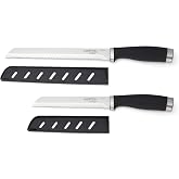 Hampton Forge Epicure Bread Knives, Set of 2 | stainless steel, serrated hollow-ground edges | includes blade guards | slip-resistant grip, great for sourdough