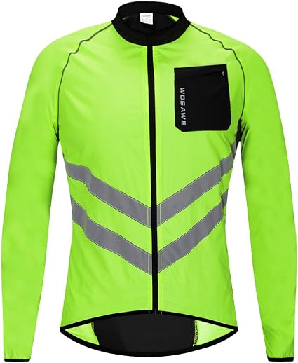 WOSAWE Men's Cycling Windproof Jacket – High-Viz Reflective, Water Resistant, Black