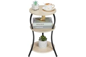 Vintage Round End Table, 3-Tier Slim Waist End Table with Storage Shelf, Small Round Table,Sofa Side Table,Small Round Vintag