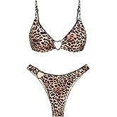 seamoly Leopard Print Contrast Lace Trim Heart-Shaped Metal Decor Cheeky Bikini Set