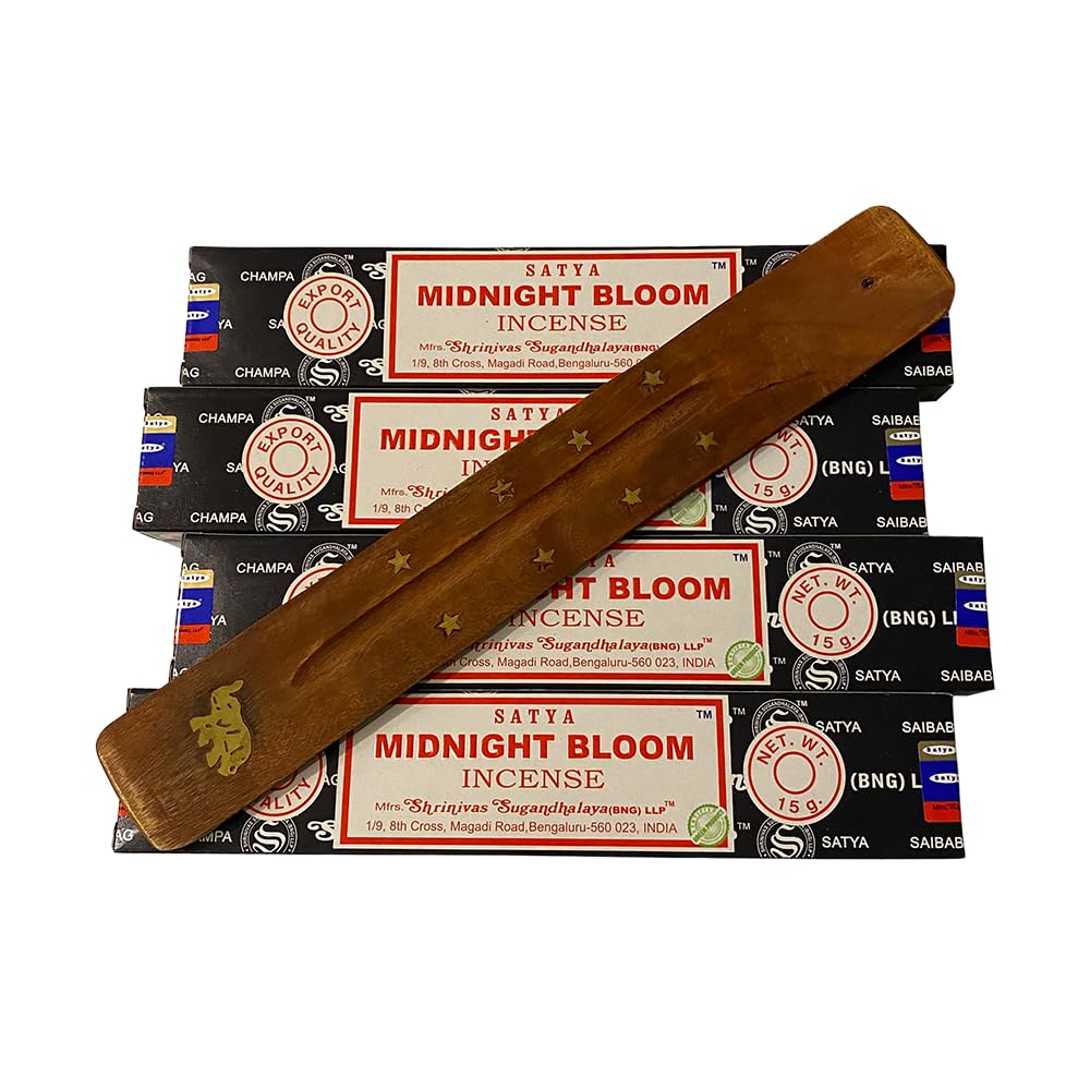 VIE Satya Incense Sticks, 4 Packs x 15g, with Incense Holder, Midnight Bloom