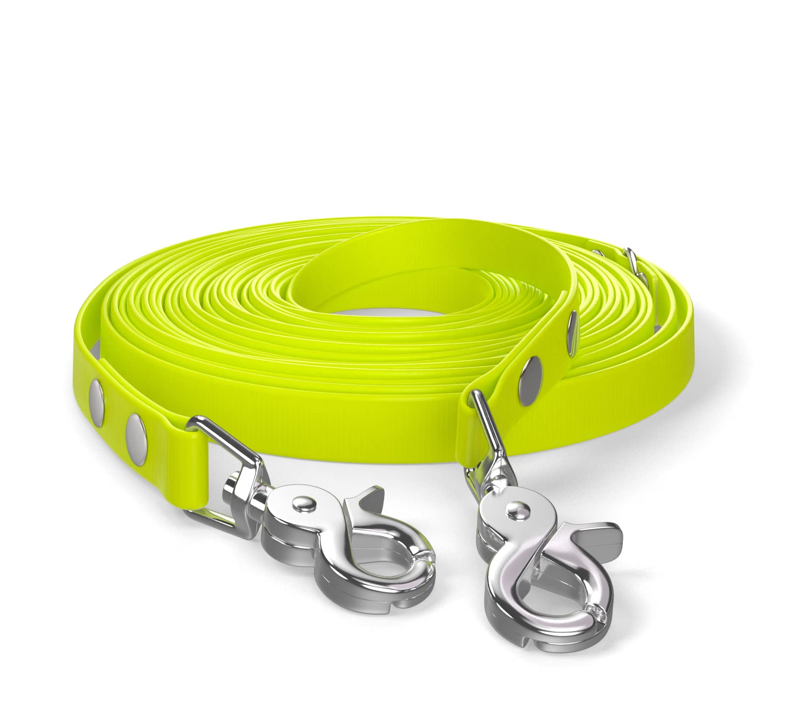 10m drag leash, dog leash, 2 carabiners & D-ring, neon yellow, very sturdy, dirt and water repellent — image 1