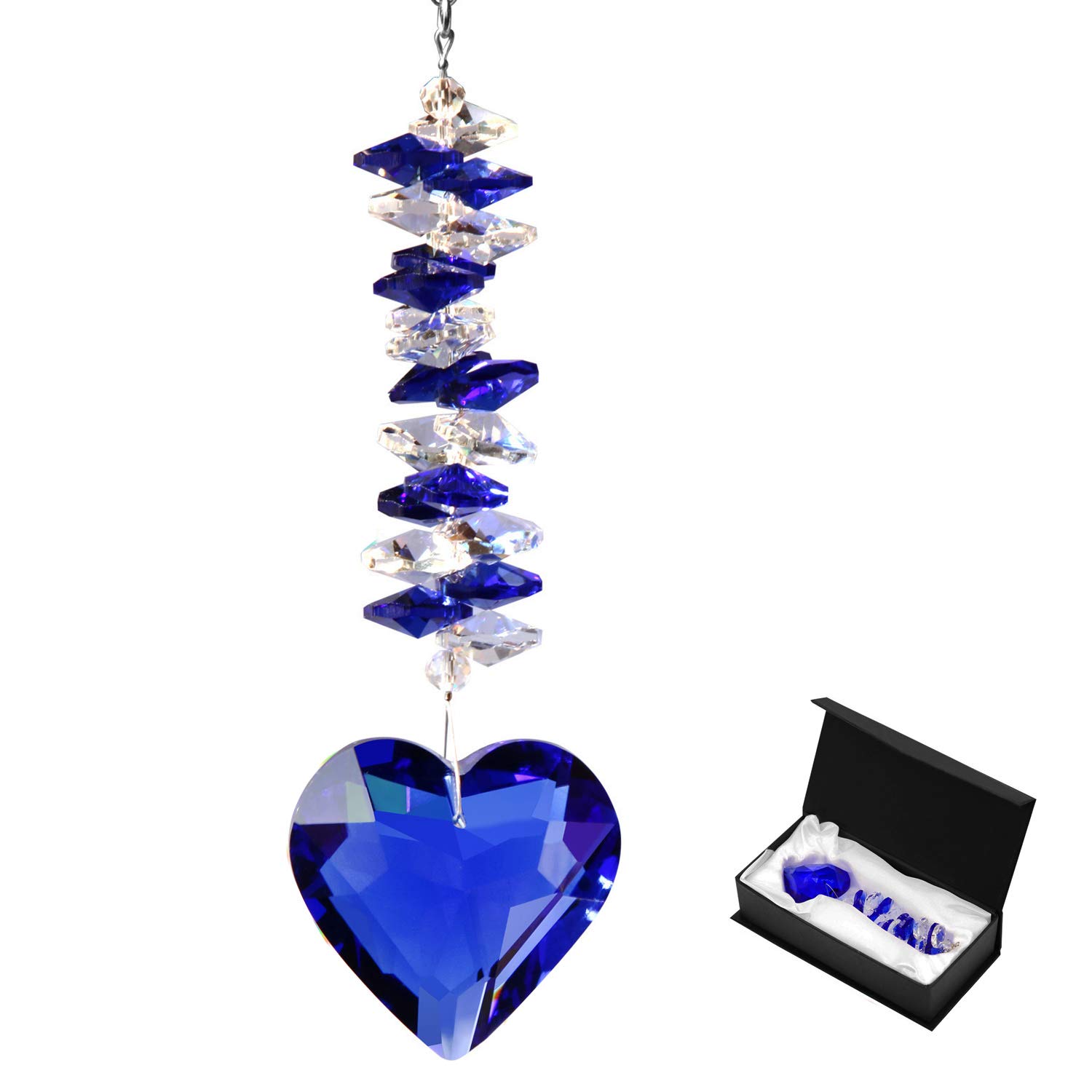 45mm/1.8Inch Clear Glass Heart Crystal Ball Prism Pendant, Hanging Crystals Suncatcher for Windows Garden Hanging Décor, Gifts for Christmas, Wedding, Women, Mom and Children(Blue)