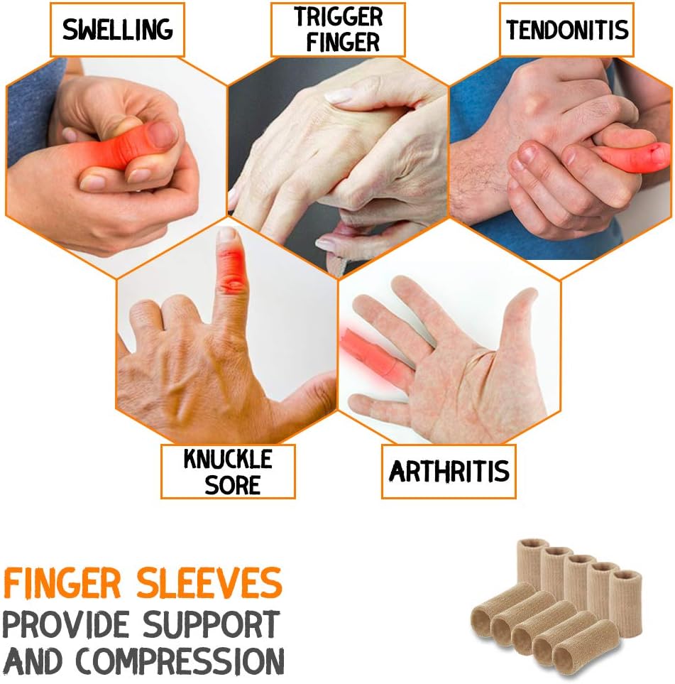 Finger Sleeves, Tiction Thumb Splint Brace Support Protector Breathable Elastic Finger Tape for Pain Relief Arthritis Trigger Finger Sports Aid Basketball Baseball Volleyball  (Finger Sleeves10PC): Industrial & Scientific