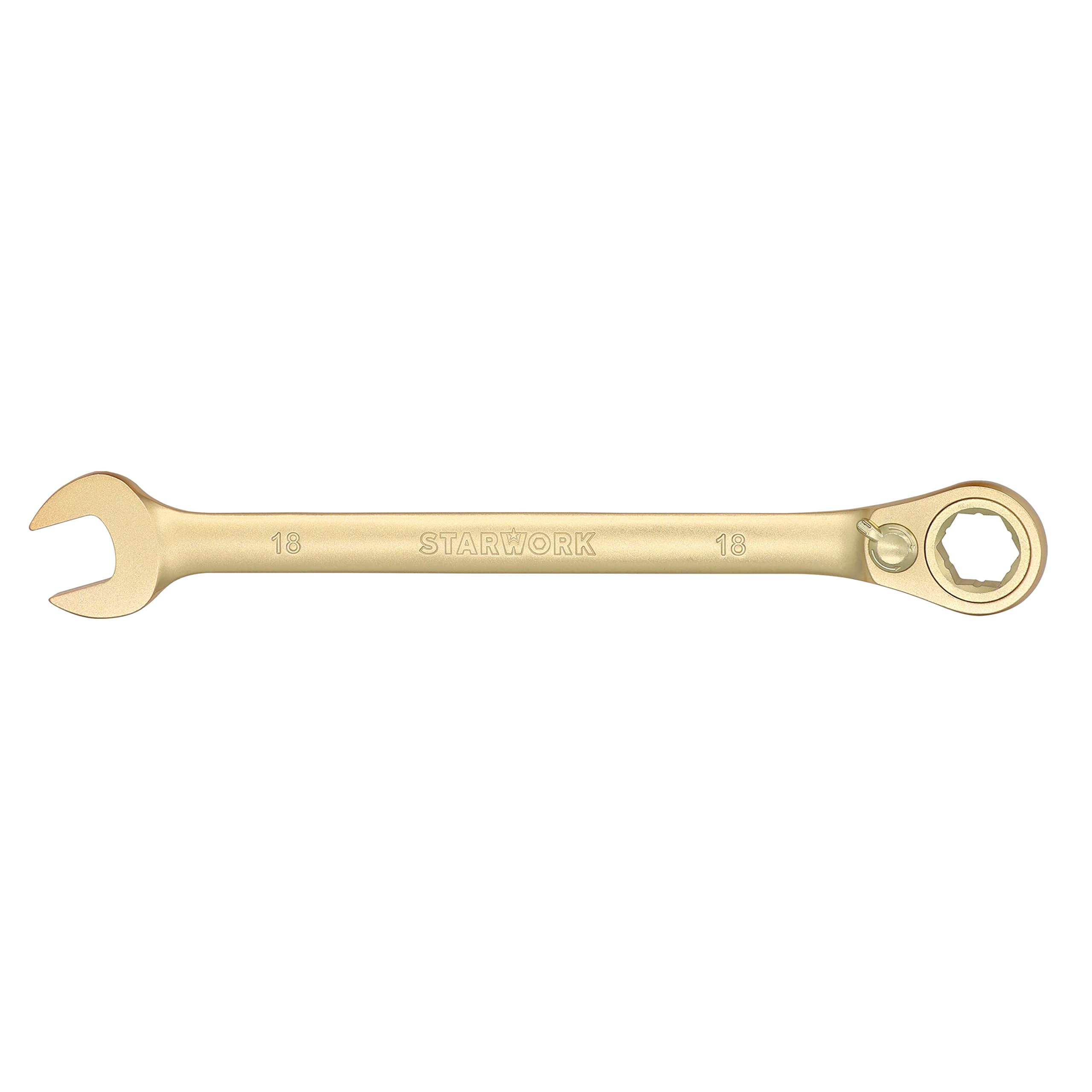STARWORK 6-Point Metric 15° Offset GPlating™ Reversible Non-Slip Long Pattern Ratcheting Combination Wrench 18mm