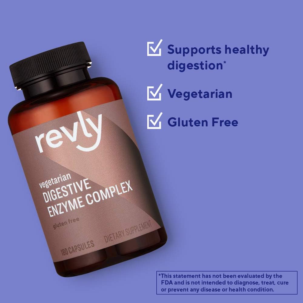  Brand - Revly Digestive Enzyme Complex, Supports Healthy Digestion, 180 Count Capsules, 90 Servings, Satisfaction Guaranteed: Health & Personal Care