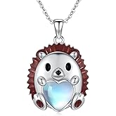 PCTJYFU Christmas Gifts 925 Sterling Silver Hedgehog Pendant Necklace with Heart Shaped Moonstone for Hedgehog Lovers