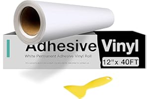 HTVRONT White Permanent Vinyl, White Adhesive Vinyl Roll 12" x 40 FT Compatible with Cricut Cutting Machine, Silhouette, Cameo Cutters, Signs, Scrapbooking, Craft, Die Cutters