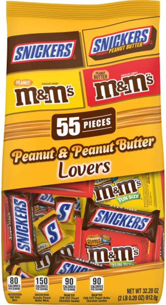 SNICKERS & M&M'S Peanut & Peanut Butter Lovers Fun Size Chocolate Candy Variety Mix 32.2-Ounce 55-Piece Bag: Grocery & Gourmet Food