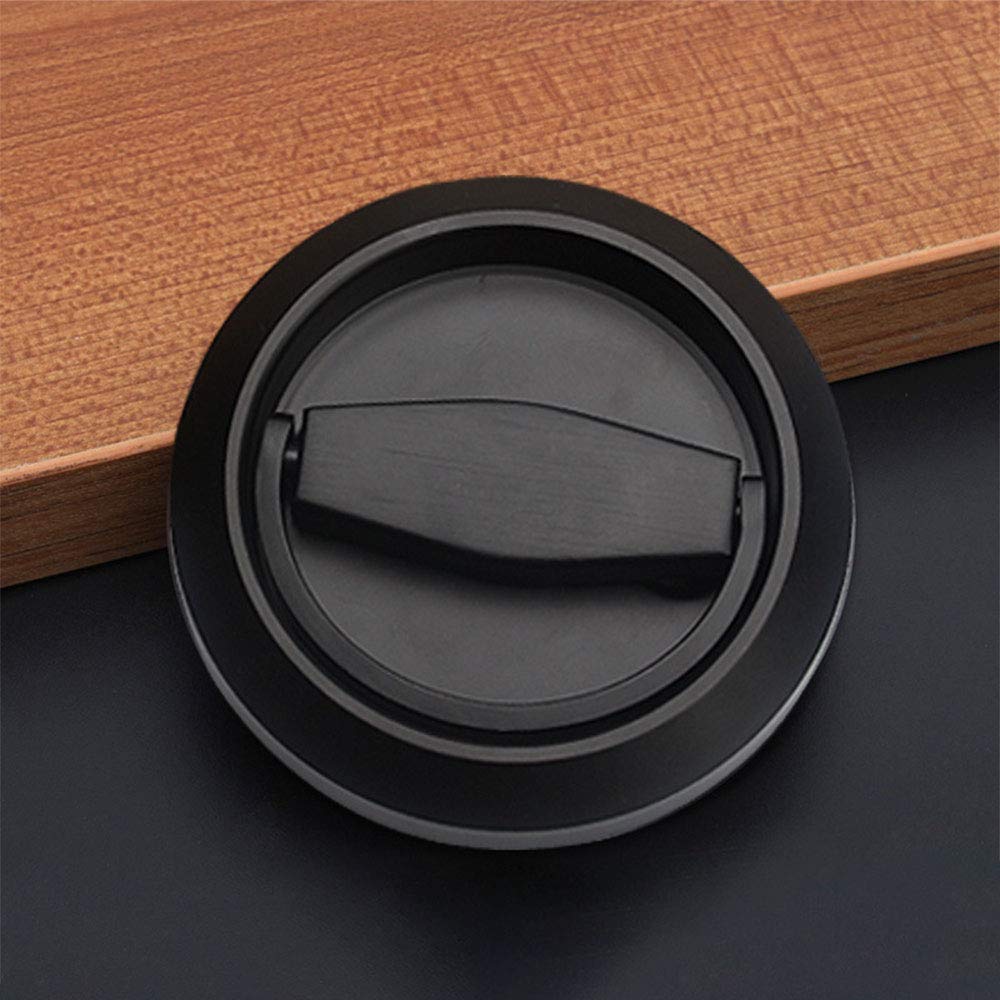 tooloflife 1PCS Recessed Door Handle, Recessed Sliding Door Handles Invisible Door Handle Cabinet Door Latch Handle Drawer Knobs Stainless Steel Cup Ring Finger Pull(Black)