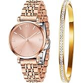 TIME100 Women's Watch Set Premium Crystal Accented Bangle Watch and Bracelet Watch Gifts for Women