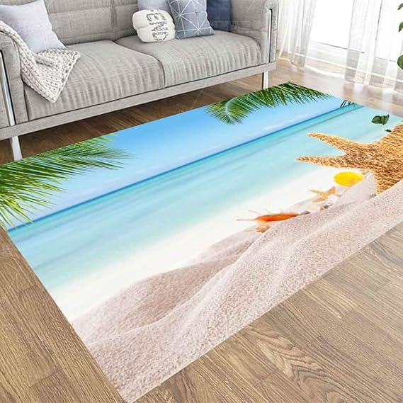 Capsceoll 3X5 Area Rugs Play Area Rug, Tropical Beach Various Shells in Sand Concept