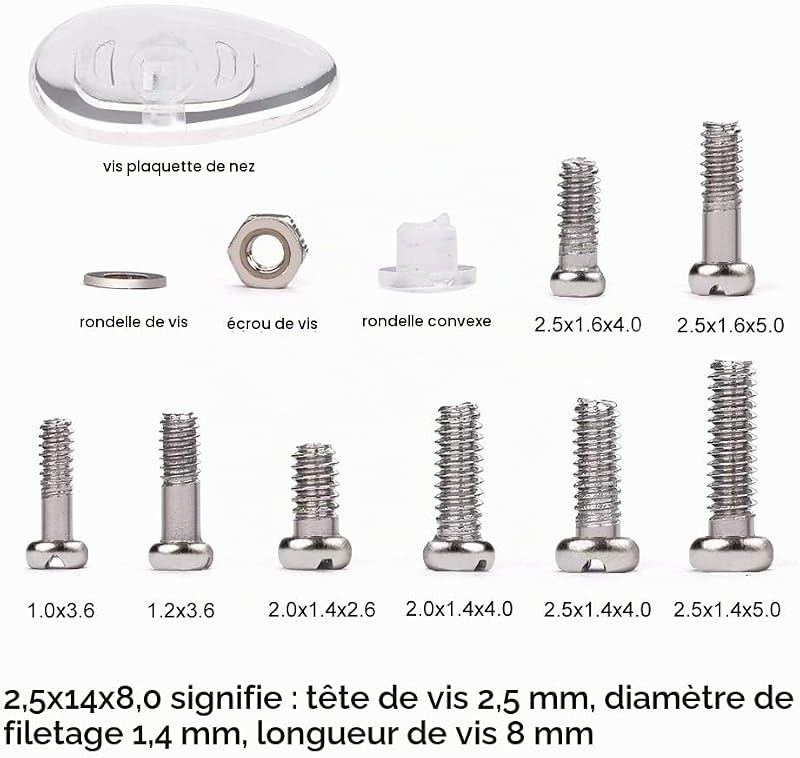 Kit de réparation de lunettes, 1100 petites vis et 5 paires de plaquettes de nez en acier inoxydable avec micro tournevis, pince à épiler pour lunettes, lunettes de soleil, montre — photo 4 sur 7