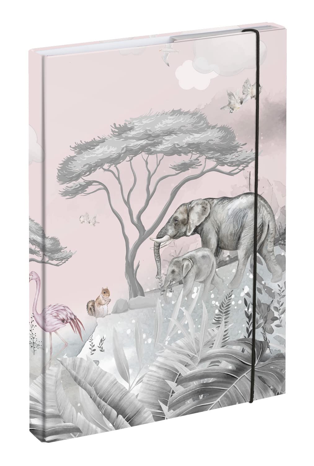 Baagl File Box for School Bag A4 – Portfolio Folder for Children with Elastic Strap and Inner Flaps – Book Folder, Collector's Box with Elastic Strap for Girls (Safari)