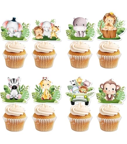 Safari Animals Cupcake Toppers - First Birthday Decoration