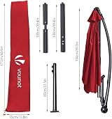 VOUNOT 3m Cantilever Garden Parasol Red with Crank Tilt 360° Sun Shade view 6