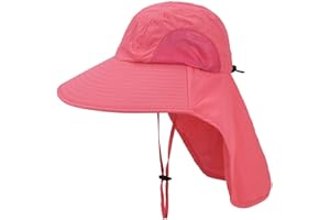 EXEMABA Kids Sun Hat with Neck Flap - Unisex Adjustable Children Wide Brim Summer UPF50+ Sun Protection Mesh Bucket for 4-12y