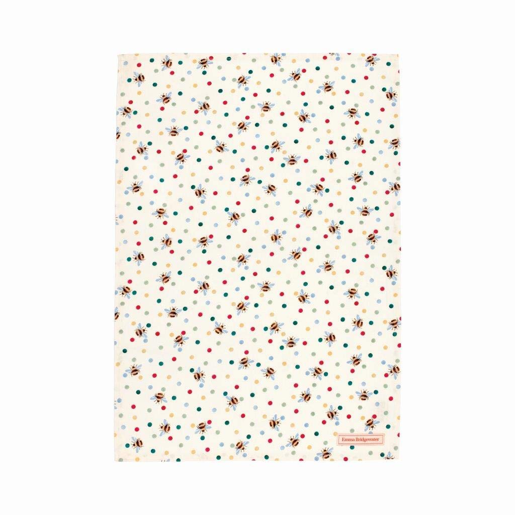 Elite tins Emma Bridgewater Bumblebee and Small Polka Dot Tea Towel, 100% Cotton 1BUD010914