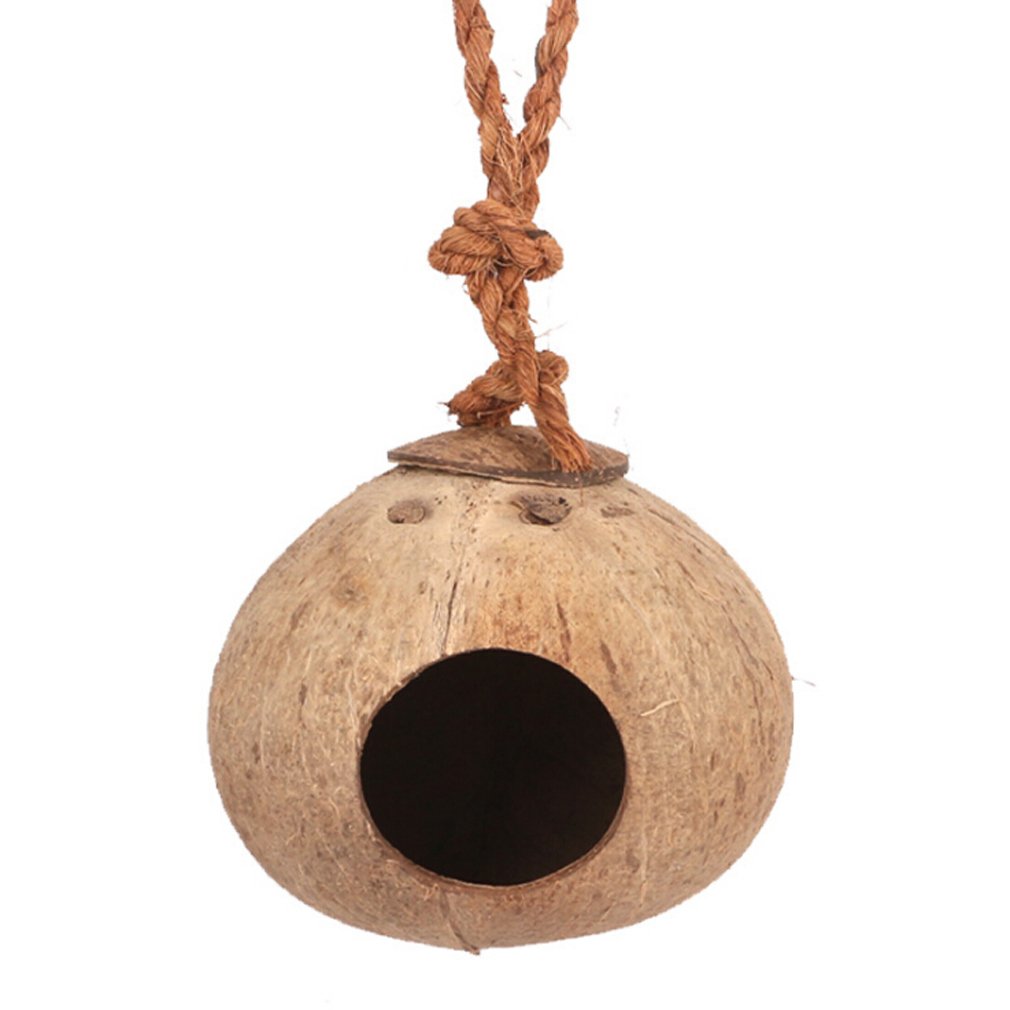 VWH Natural Coconut Shell Bird House Nesting Hut For Pet Parrot Budgie Parakeet Cockatiel Canary Finch Pigeon Hamster Cage Toy