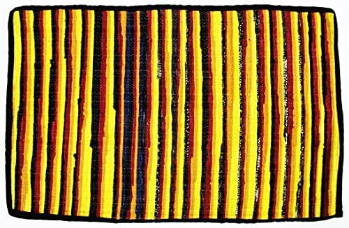 Thai tradition Rug Rag, Hand woven by skilled artisans on Thai traditional old fashioned wood looms, Eco-friendly rug is made from recycled 100 % fabric strips, Pineapple Yellow &amp; multi-color (FL54)