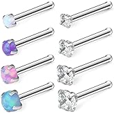Ruifan 18G 316L Surgical Steel 1.5mm 2mm 2.5mm 3mm Opal & Clear CZ Nose Bone Rings Studs Ring Body Piercing Jewelry 8-16PCS