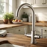 Hapilife Brushed Nickel Kitchen Tap Twin Lever Monobloc Swivel Spout view 9