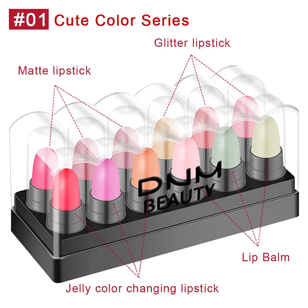 Capsule Pills Lipstick Mini Lip Stick Packs Matte Lipstick 12Pcs Set for Women,3 color mood changing Lipsticks+3 mini Lip Balm+3Glitter &3 Matte lipstick set,Velvety Waterproof Lip Make Up For Girl