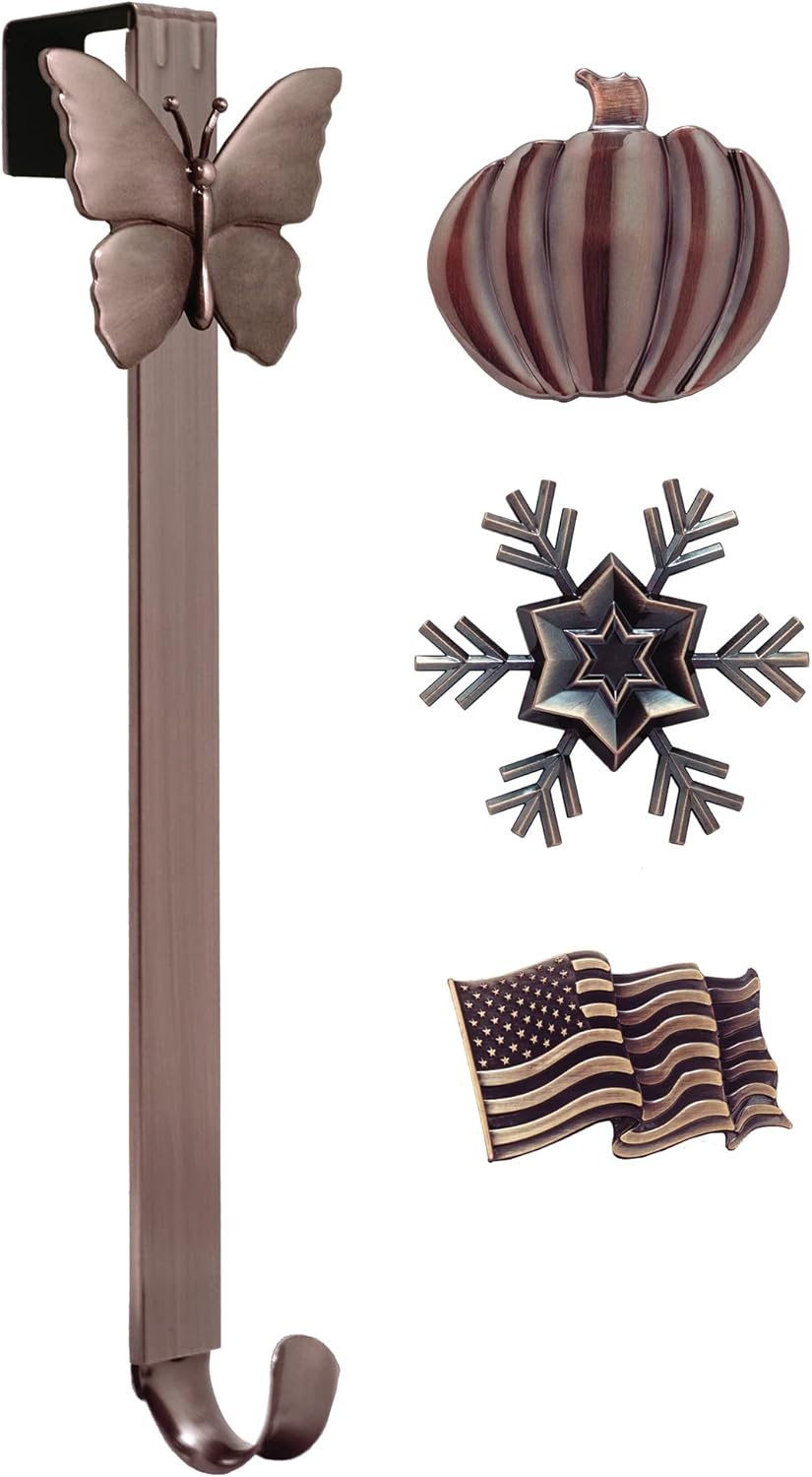 Wreath Hangers - Haute Decor Adapt Adjustable Length Wreath Hanger with Interchangeable Icons (4 Wreath Hangers in 1) (Oil-Rubbed Bronze-Flag/Snowflake/Butterfly/Pumpkin)