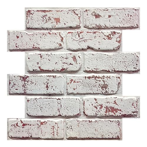 Photo 1 of Commomy 10 Pcs 3D Faux Brick Wall Panels -11.8"X11.8" Small Size Thin PVC Brick Peel and Stick Wall Tiles Farmhouse 3D Self-Adhesive Whitewash Brick Tiles for Living Room,Fireplace,Bedroom,RV