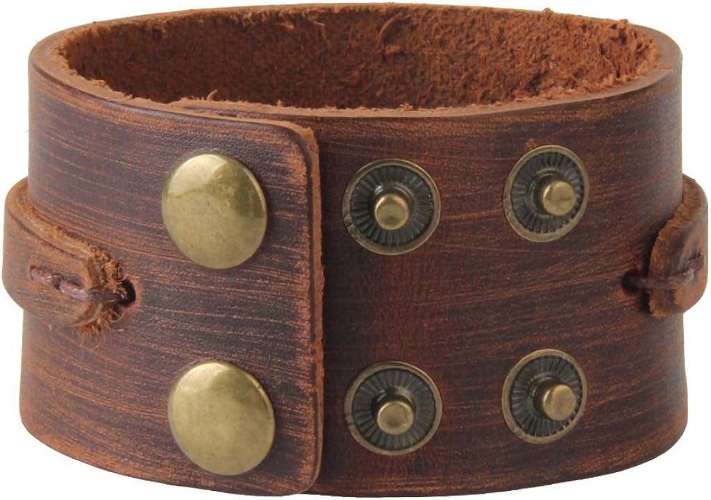 GelConnie Brown Leather Cuff Bracelet Punk Belt Braided Wrap Bracelet Viking Bangle Handmade Woven Wristband for Women, Men LPB005: Jewelry
