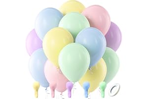 Bezente Pastel Balloons Latex Party Balloons, 100 Pack 12 inch Round Helium Multicolor Macaron Balloons for Birthday Rainbow 